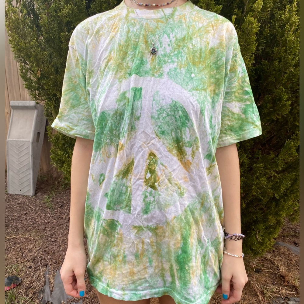 Vintage Tie Dye Peace Sign Green & White Fairycore Cottagecore T shirt size XL